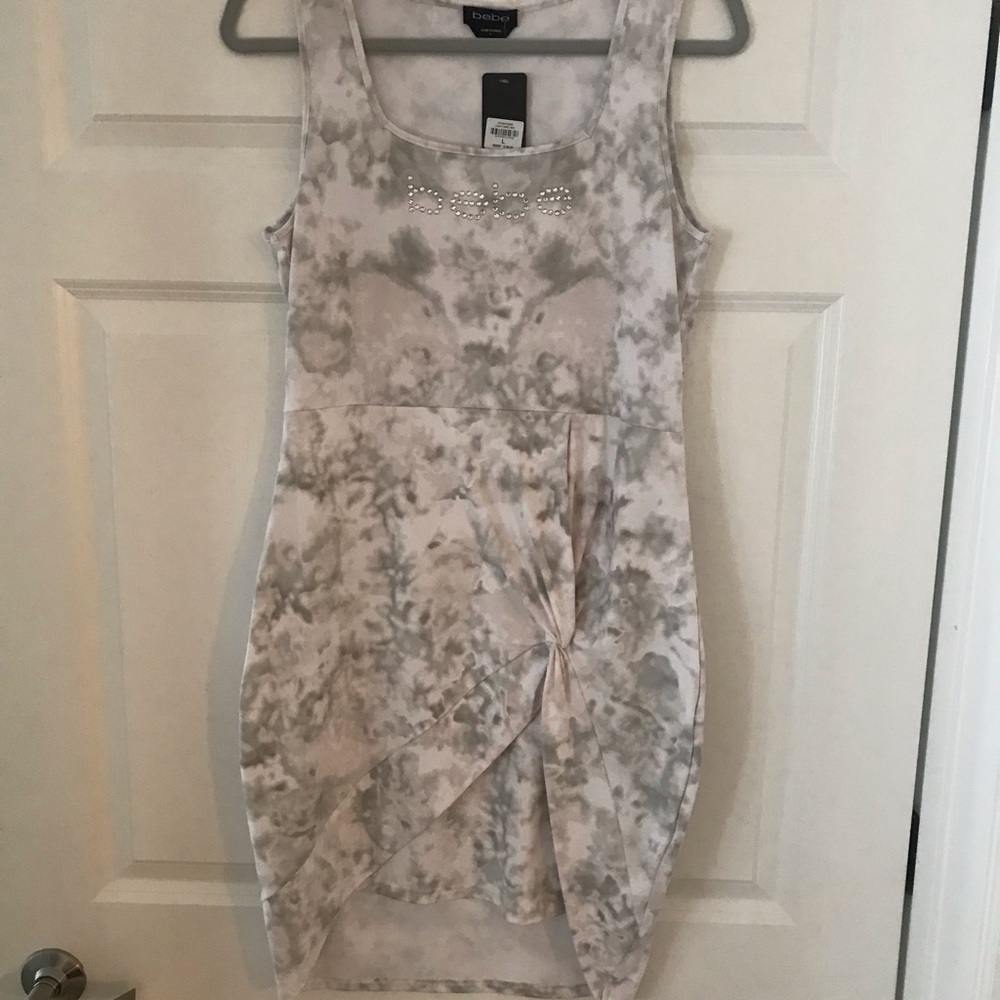 BEBE LARGE DRESS GRAY WHITE DIAMOND SEQUIN LOGO